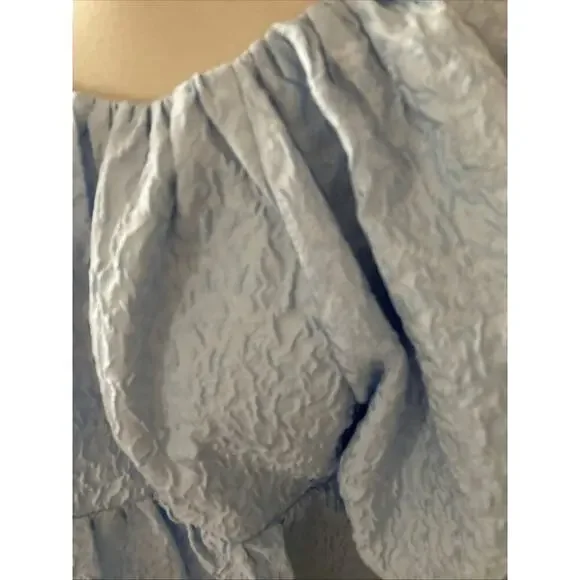 Tuckernuck Hyacinth House Julia Top Sz S Blue Puff Sleeve Jacquard Blouse Preppy - Picture 3 of 10